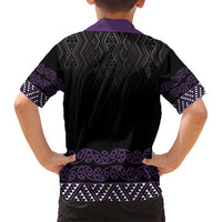Maori Taniko Patterns Kid Hawaiian Shirt Purple Niho Taniwha Mix Paatiki Motifs LT7 - Polynesian Pride