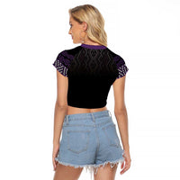 Maori Taniko Patterns Raglan Cropped T Shirt Purple Niho Taniwha Mix Paatiki Motifs