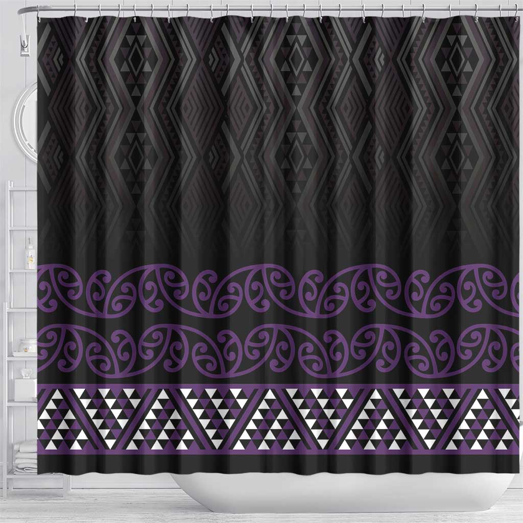 Maori Taniko Patterns Shower Curtain Purple Niho Taniwha Mix Paatiki Motifs