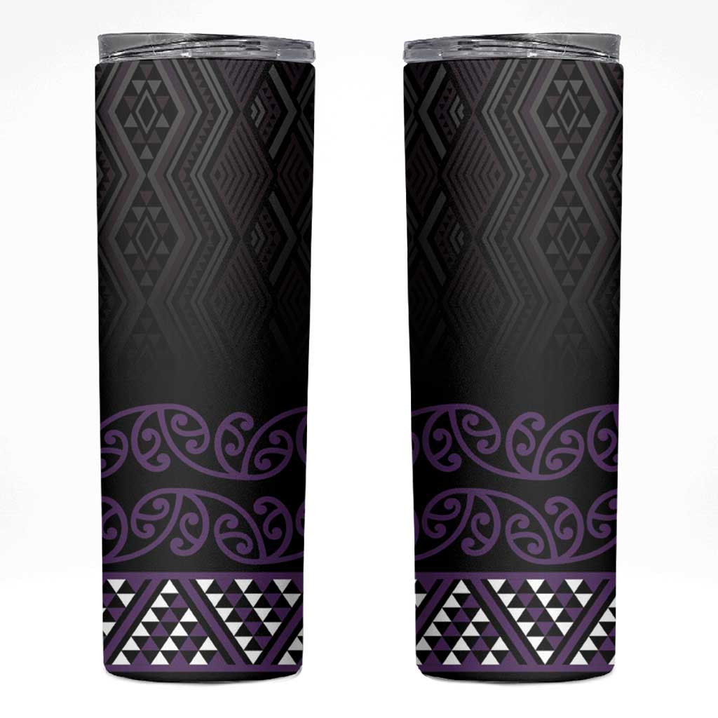 Maori Taniko Patterns Skinny Tumbler Purple Niho Taniwha Mix Paatiki Motifs LT7 Purple - Polynesian Pride