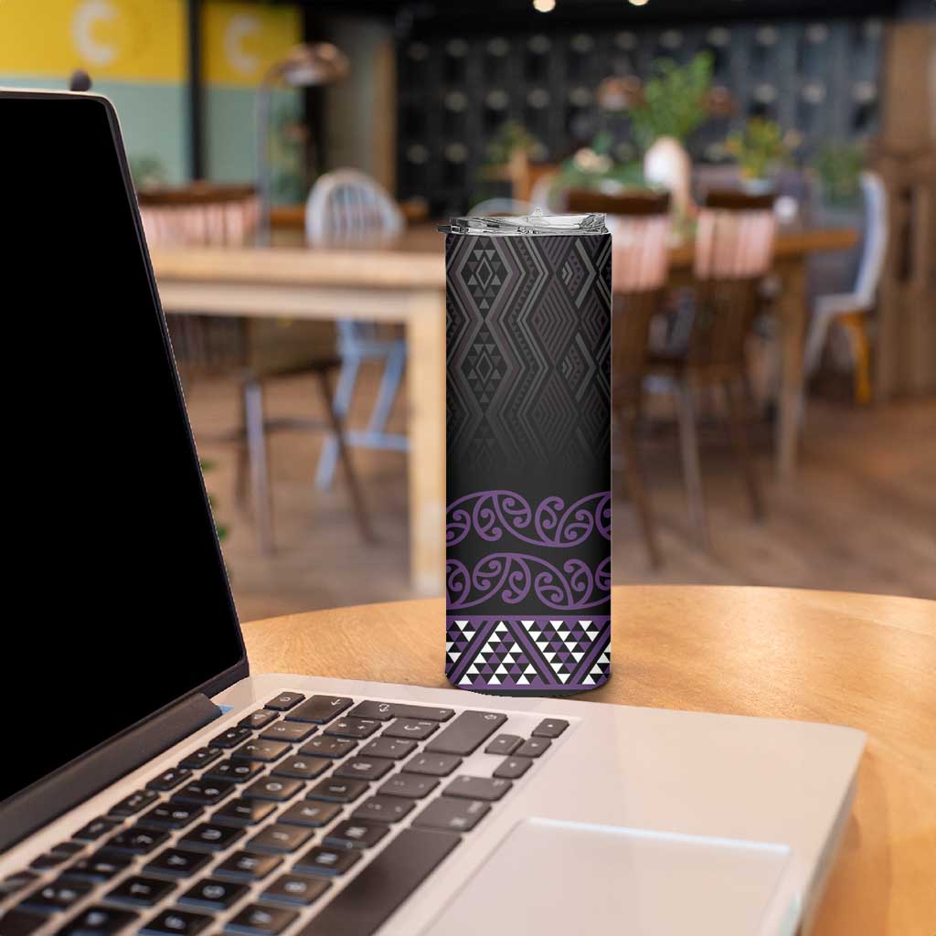 Maori Taniko Patterns Skinny Tumbler Purple Niho Taniwha Mix Paatiki Motifs LT7 - Polynesian Pride