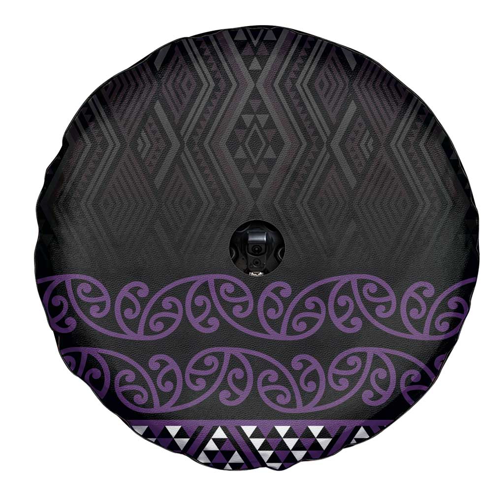 Maori Taniko Patterns Spare Tire Cover Purple Niho Taniwha Mix Paatiki Motifs