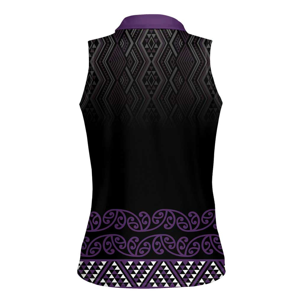 Maori Taniko Patterns Women Sleeveless Polo Shirt Purple Niho Taniwha Mix Paatiki Motifs LT7 - Polynesian Pride