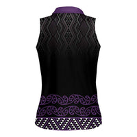 Maori Taniko Patterns Women Sleeveless Polo Shirt Purple Niho Taniwha Mix Paatiki Motifs LT7 - Polynesian Pride