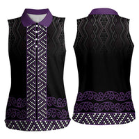 Maori Taniko Patterns Women Sleeveless Polo Shirt Purple Niho Taniwha Mix Paatiki Motifs LT7 - Polynesian Pride