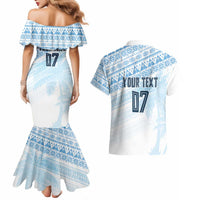 Fiji Rugby Custom Kaiviti Masi Couples Matching Mermaid Dress and Hawaiian Shirt Turquoise LT7 - Polynesian Pride