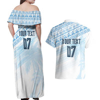 Fiji Rugby Custom Kaiviti Masi Couples Matching Off Shoulder Maxi Dress and Hawaiian Shirt Turquoise LT7 - Polynesian Pride