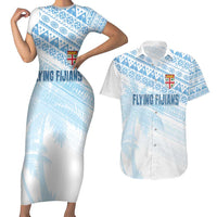 Fiji Rugby Custom Kaiviti Masi Couples Matching Short Sleeve Bodycon Dress and Hawaiian Shirt Turquoise LT7 Turquoise - Polynesian Pride