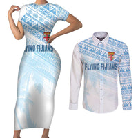 Fiji Rugby Custom Kaiviti Masi Couples Matching Short Sleeve Bodycon Dress and Long Sleeve Button Shirt Turquoise LT7 Turquoise - Polynesian Pride
