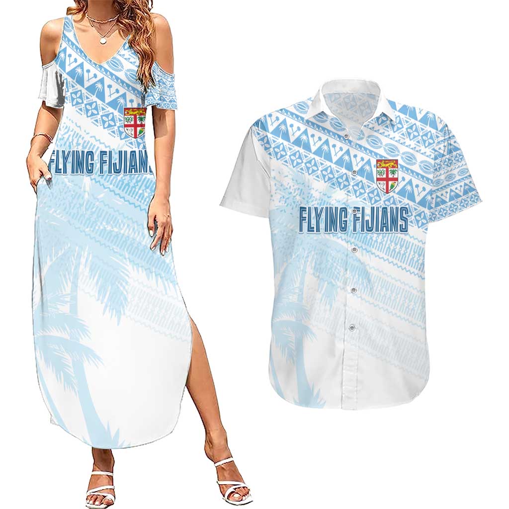 Fiji Rugby Custom Kaiviti Masi Couples Matching Summer Maxi Dress and Hawaiian Shirt Turquoise LT7 Turquoise - Polynesian Pride