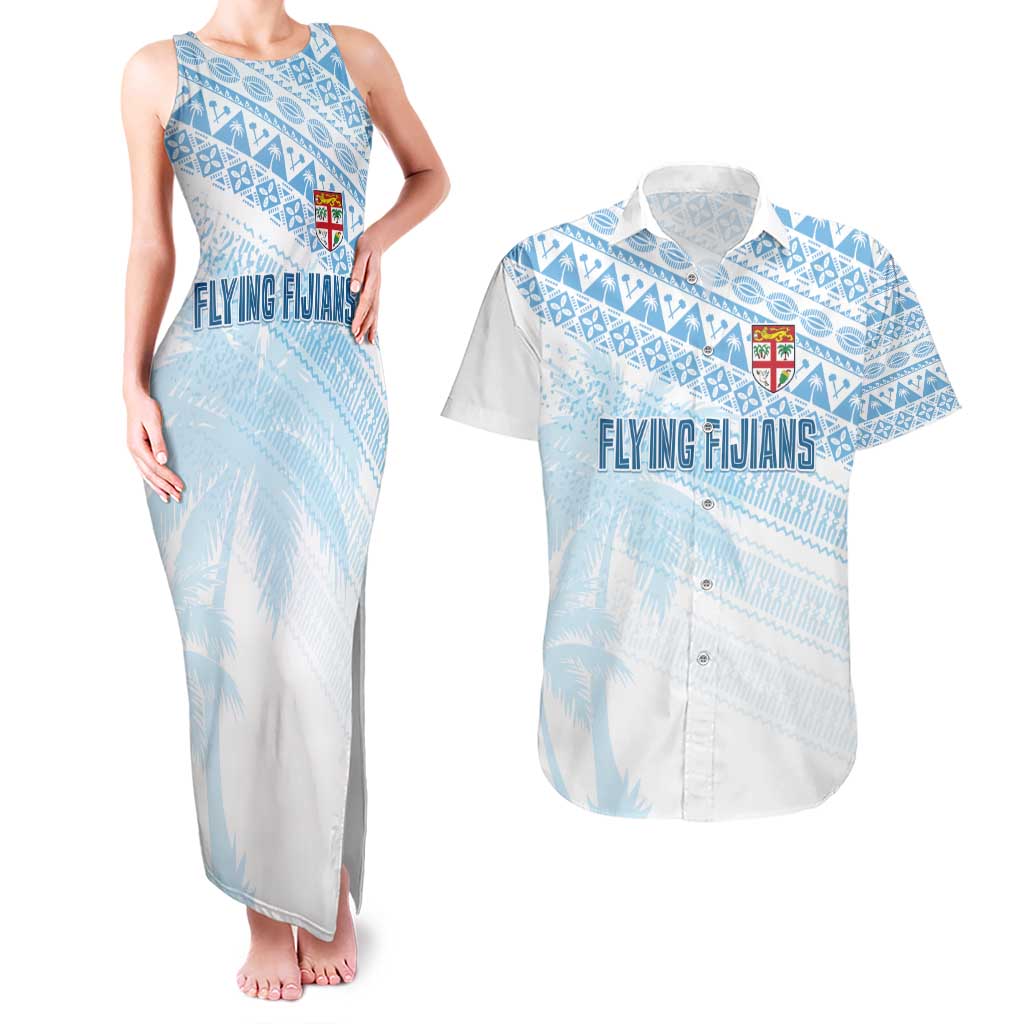 Fiji Rugby Custom Kaiviti Masi Couples Matching Tank Maxi Dress and Hawaiian Shirt Turquoise LT7 Turquoise - Polynesian Pride