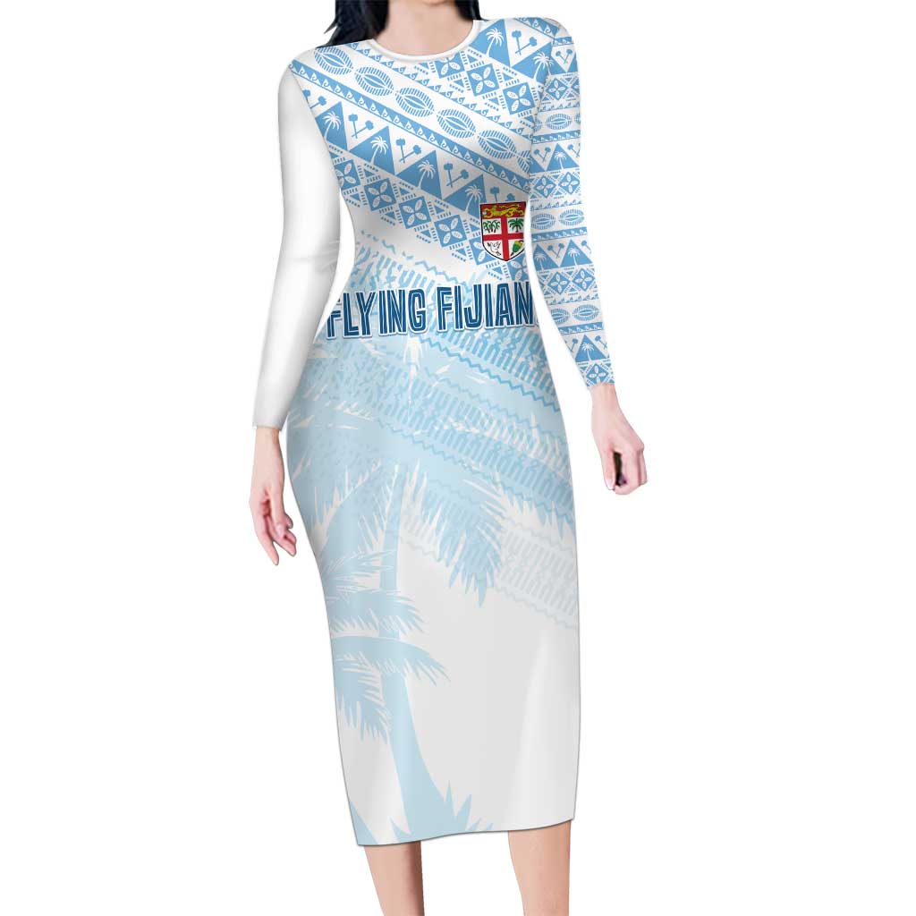 Fiji Rugby Custom Kaiviti Masi Family Matching Long Sleeve Bodycon Dress and Hawaiian Shirt Turquoise LT7 Mom's Dress Turquoise - Polynesian Pride