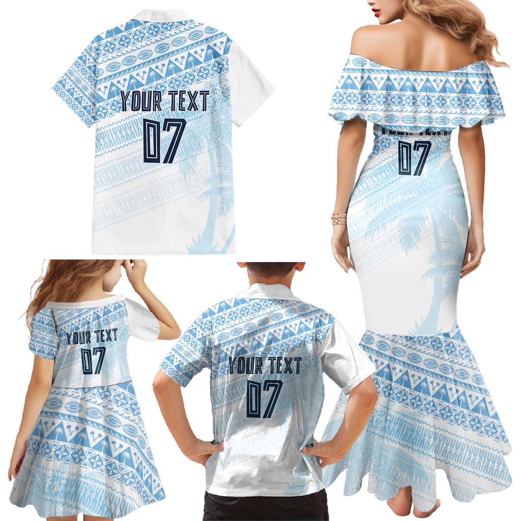 Fiji Rugby Custom Kaiviti Masi Family Matching Mermaid Dress and Hawaiian Shirt Turquoise LT7 - Polynesian Pride
