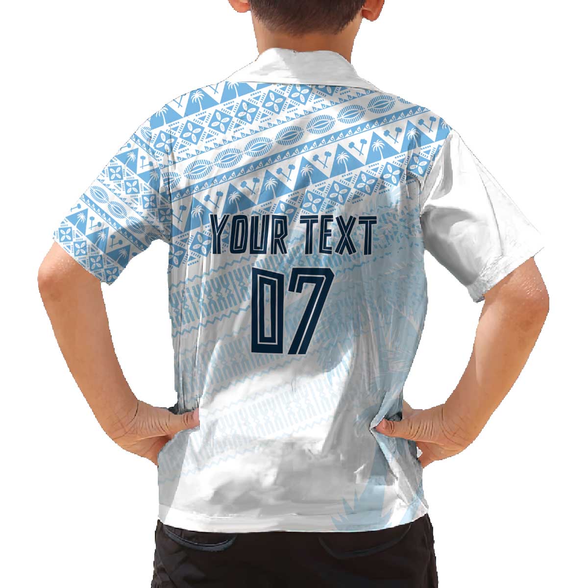 Fiji Rugby Custom Kaiviti Masi Family Matching Off The Shoulder Long Sleeve Dress and Hawaiian Shirt Turquoise LT7 - Polynesian Pride