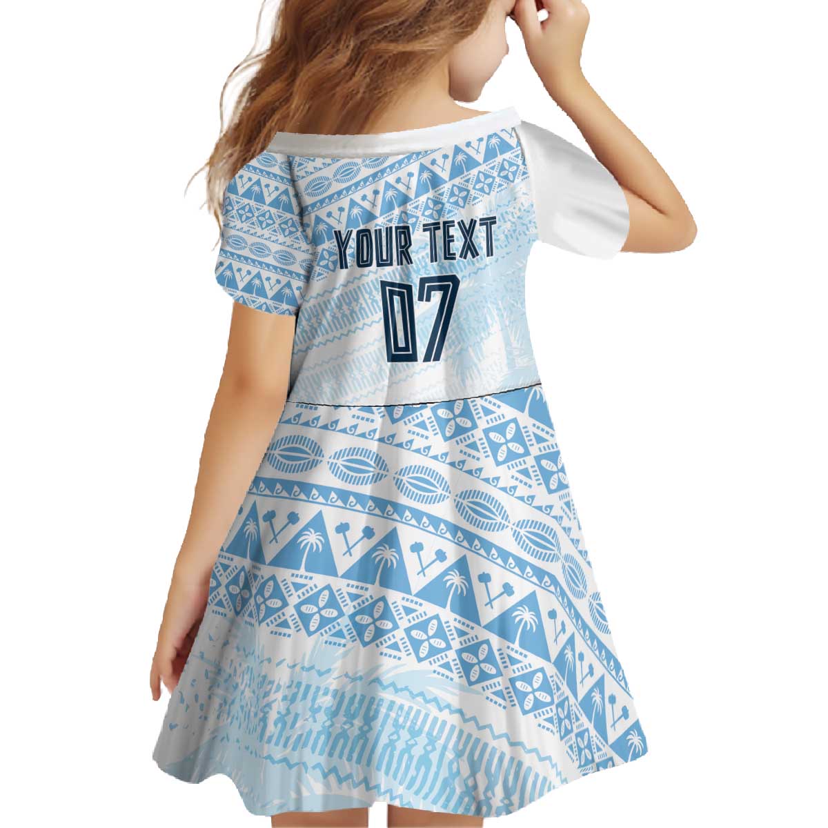 Fiji Rugby Custom Kaiviti Masi Family Matching Off The Shoulder Long Sleeve Dress and Hawaiian Shirt Turquoise LT7 - Polynesian Pride
