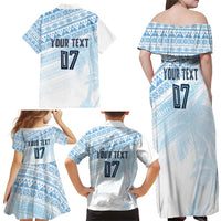 Fiji Rugby Custom Kaiviti Masi Family Matching Off Shoulder Maxi Dress and Hawaiian Shirt Turquoise LT7 - Polynesian Pride