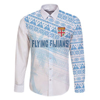 Fiji Rugby Custom Kaiviti Masi Family Matching Off Shoulder Short Dress and Hawaiian Shirt Turquoise LT7 Dad's Shirt - Long Sleeve Turquoise - Polynesian Pride