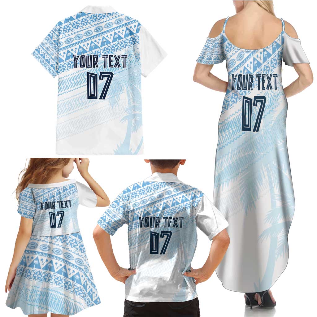 Fiji Rugby Custom Kaiviti Masi Family Matching Summer Maxi Dress and Hawaiian Shirt Turquoise LT7 - Polynesian Pride