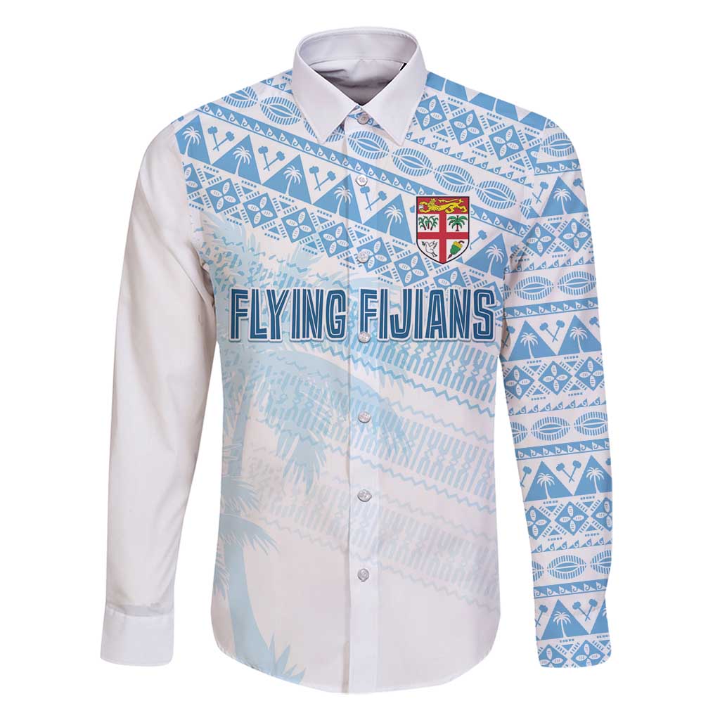 Fiji Rugby Custom Kaiviti Masi Family Matching Summer Maxi Dress and Hawaiian Shirt Turquoise LT7 Dad's Shirt - Long Sleeve Turquoise - Polynesian Pride