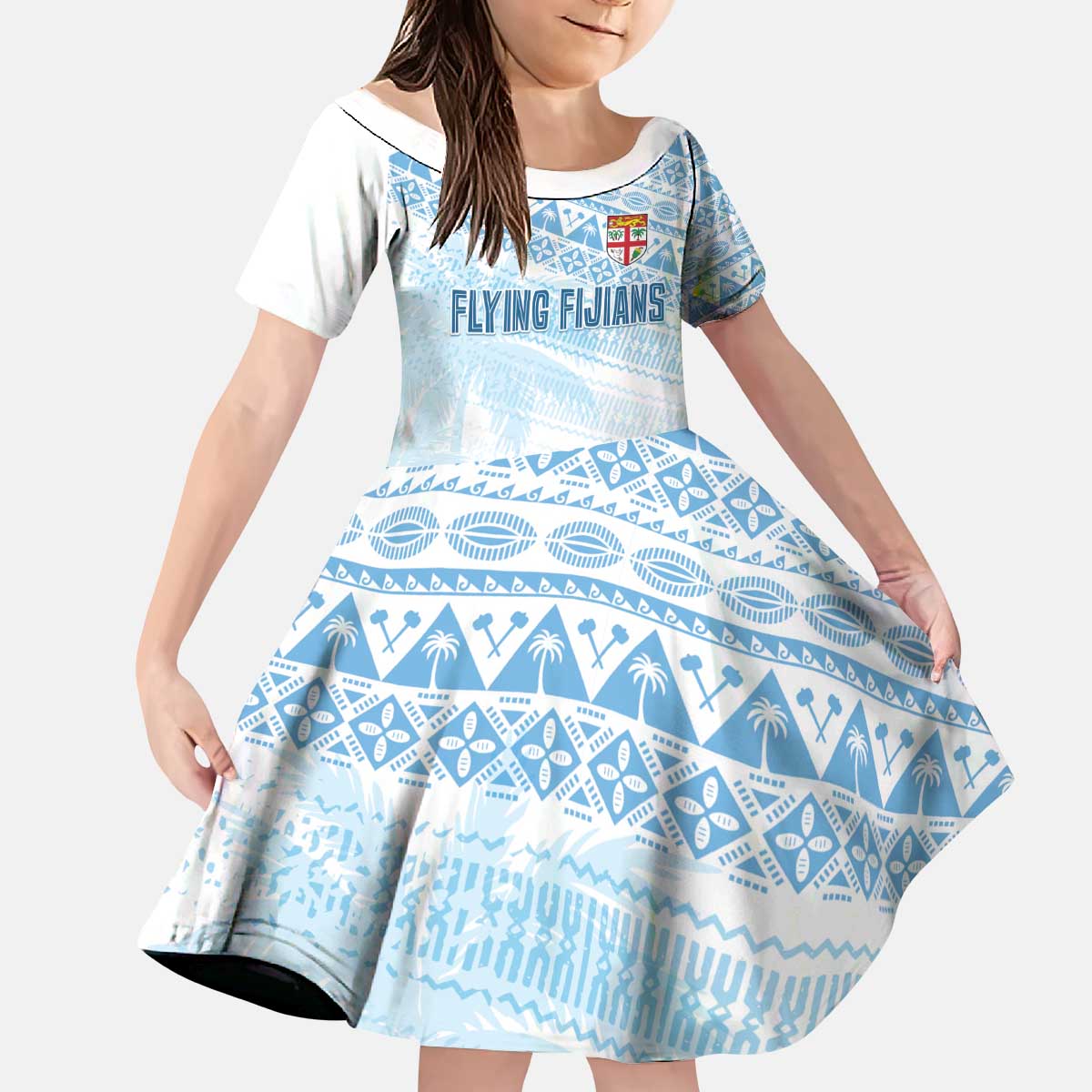 Fiji Rugby Custom Kaiviti Masi Kid Short Sleeve Dress Turquoise - Polynesian Pride