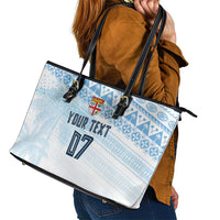 Fiji Rugby Custom Kaiviti Masi Leather Tote Bag Turquoise - Polynesian Pride