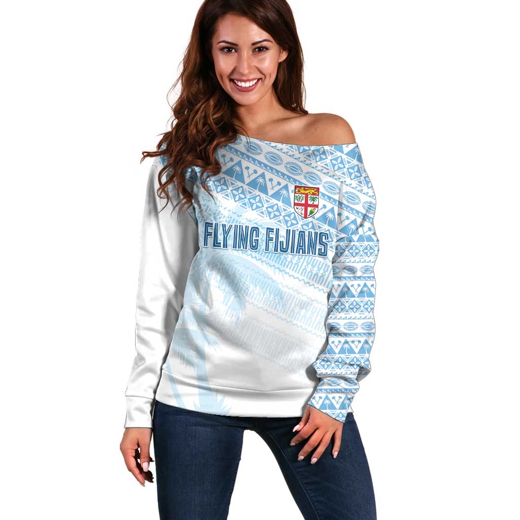 Fiji Rugby Custom Kaiviti Masi Off Shoulder Sweater Turquoise LT7 Women Turquoise - Polynesian Pride