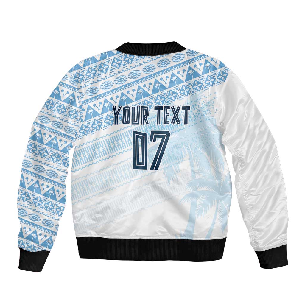 Fiji Rugby Custom Kaiviti Masi Sleeve Zip Bomber Jacket Turquoise - Polynesian Pride