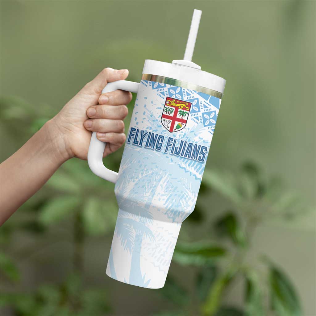 Fiji Rugby Custom Kaiviti Masi Tumbler With Handle Turquoise LT7 - Polynesian Pride