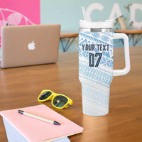 Fiji Rugby Custom Kaiviti Masi Tumbler With Handle Turquoise LT7 - Polynesian Pride