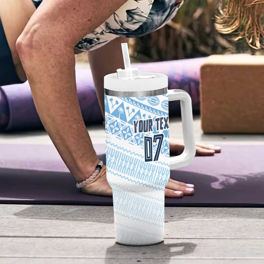 Fiji Rugby Custom Kaiviti Masi Tumbler With Handle Turquoise LT7 - Polynesian Pride