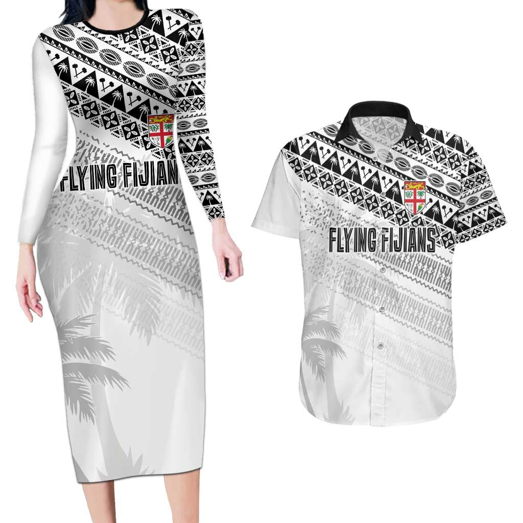 Fiji Rugby Custom Kaiviti Masi Couples Matching Long Sleeve Bodycon Dress and Hawaiian Shirt Black LT7 Black - Polynesian Pride
