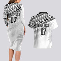 Fiji Rugby Custom Kaiviti Masi Couples Matching Long Sleeve Bodycon Dress and Hawaiian Shirt Black LT7 - Polynesian Pride