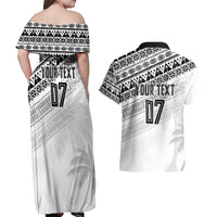 Fiji Rugby Custom Kaiviti Masi Couples Matching Off Shoulder Maxi Dress and Hawaiian Shirt Black LT7 - Polynesian Pride