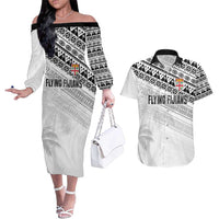 Fiji Rugby Custom Kaiviti Masi Couples Matching Off The Shoulder Long Sleeve Dress and Hawaiian Shirt Black LT7 Black - Polynesian Pride