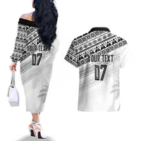 Fiji Rugby Custom Kaiviti Masi Couples Matching Off The Shoulder Long Sleeve Dress and Hawaiian Shirt Black LT7 - Polynesian Pride