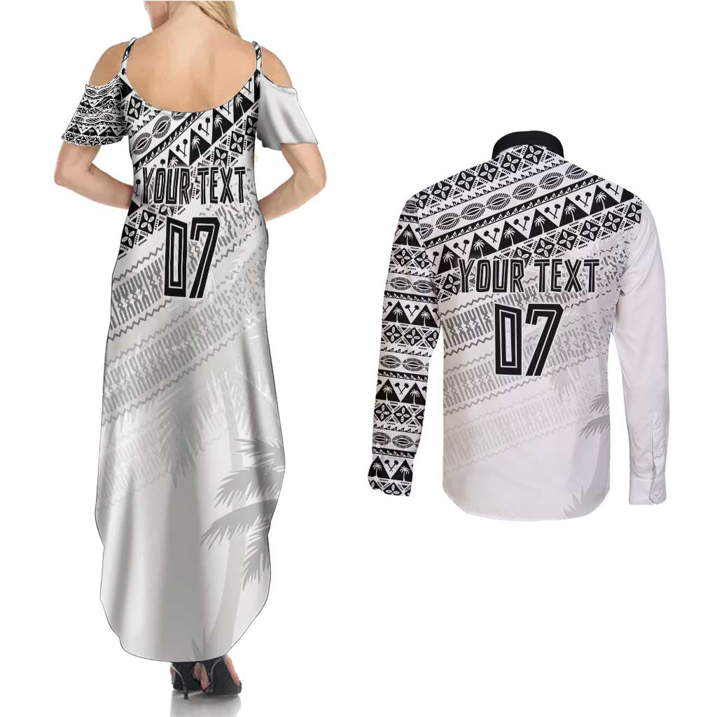 Fiji Rugby Custom Kaiviti Masi Couples Matching Summer Maxi Dress and Long Sleeve Button Shirt Black - Polynesian Pride
