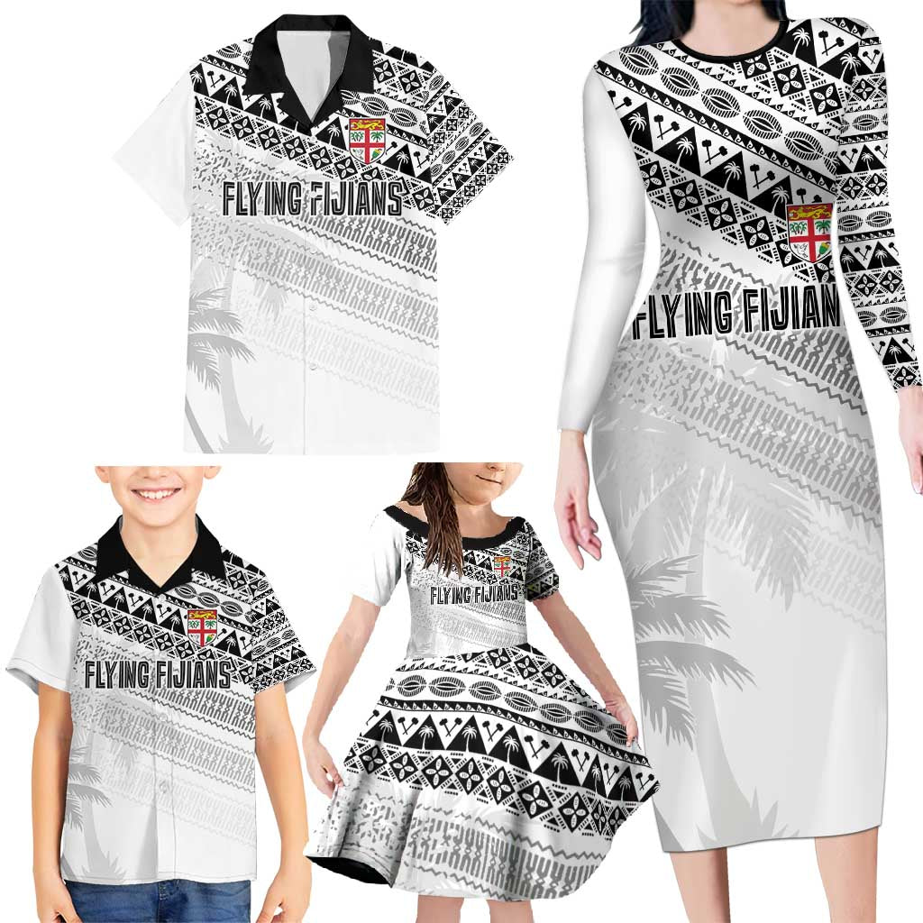 Fiji Rugby Custom Kaiviti Masi Family Matching Long Sleeve Bodycon Dress and Hawaiian Shirt Black LT7 - Polynesian Pride