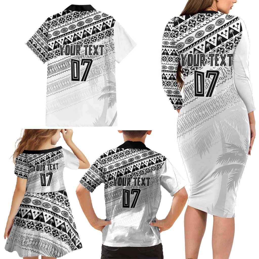 Fiji Rugby Custom Kaiviti Masi Family Matching Long Sleeve Bodycon Dress and Hawaiian Shirt Black LT7 - Polynesian Pride