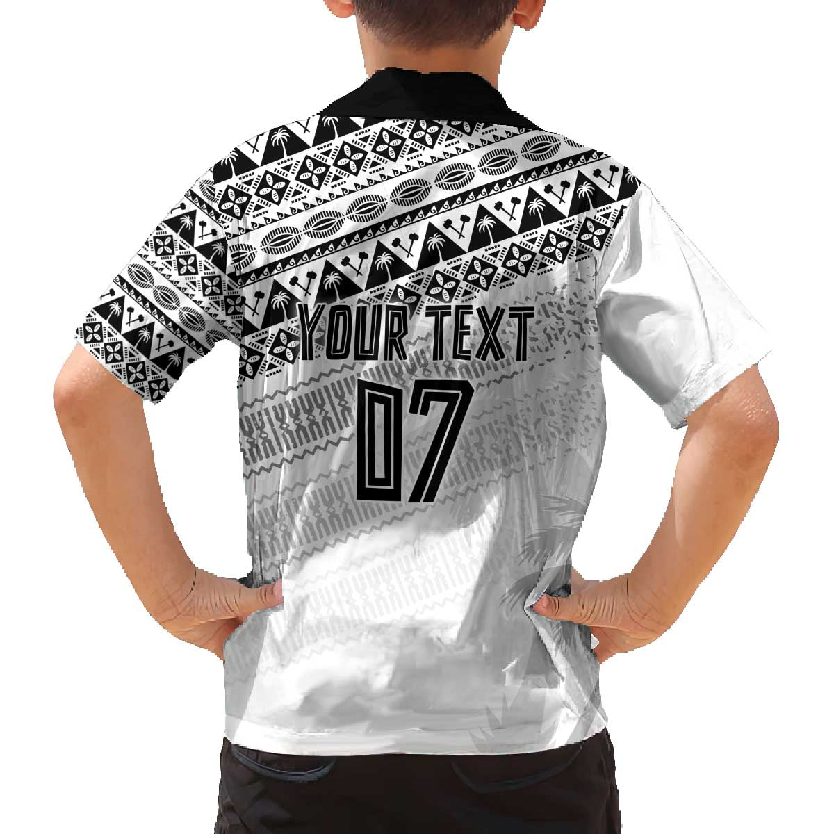 Fiji Rugby Custom Kaiviti Masi Family Matching Off The Shoulder Long Sleeve Dress and Hawaiian Shirt Black LT7 - Polynesian Pride