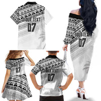 Fiji Rugby Custom Kaiviti Masi Family Matching Off The Shoulder Long Sleeve Dress and Hawaiian Shirt Black LT7 - Polynesian Pride