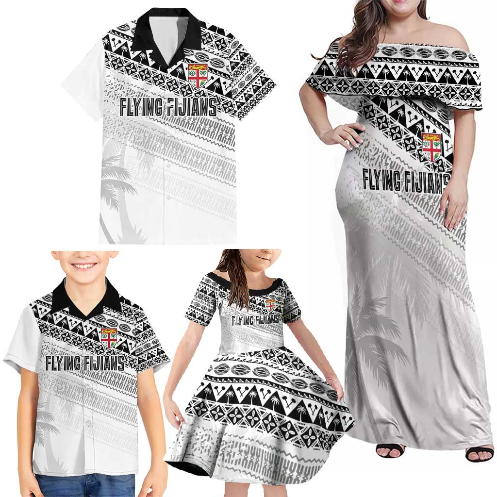 Fiji Rugby Custom Kaiviti Masi Family Matching Off Shoulder Maxi Dress and Hawaiian Shirt Black LT7 - Polynesian Pride