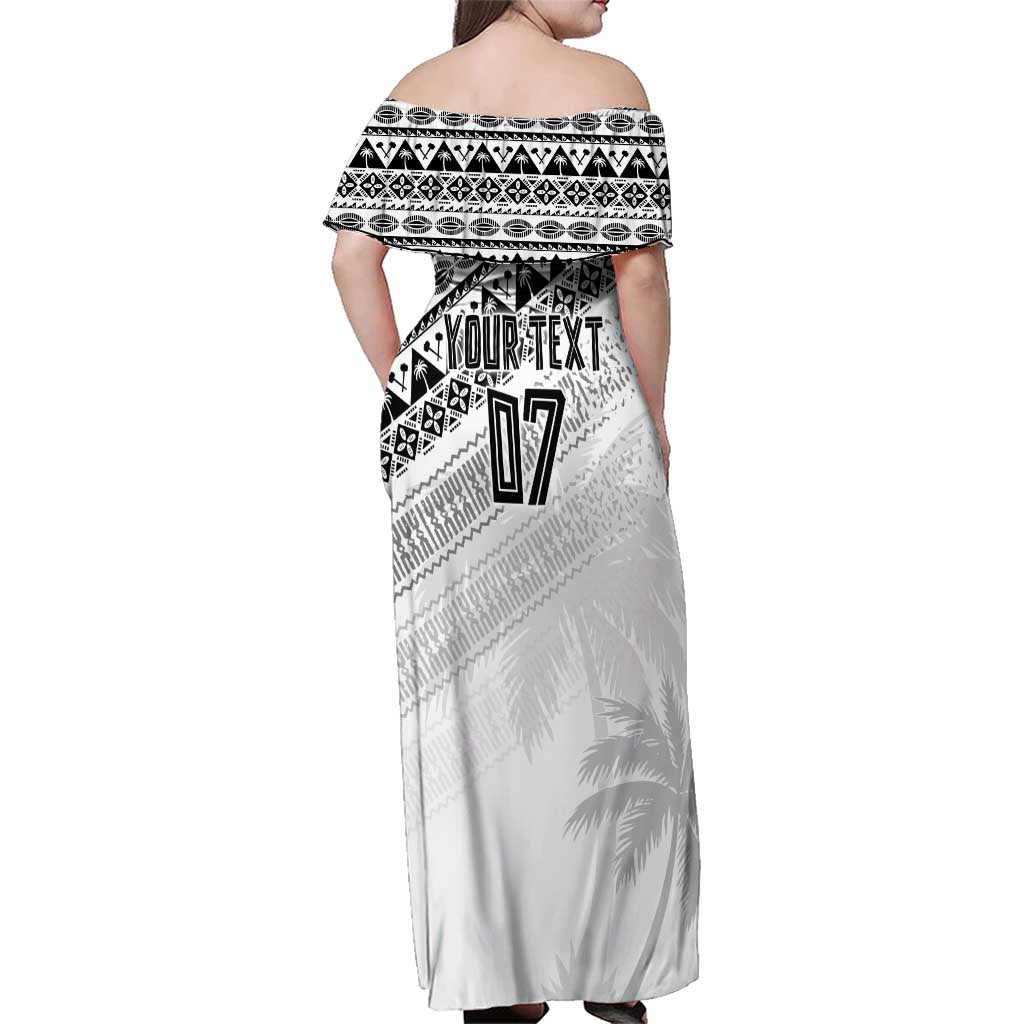 Fiji Rugby Custom Kaiviti Masi Family Matching Off Shoulder Maxi Dress and Hawaiian Shirt Black LT7 - Polynesian Pride