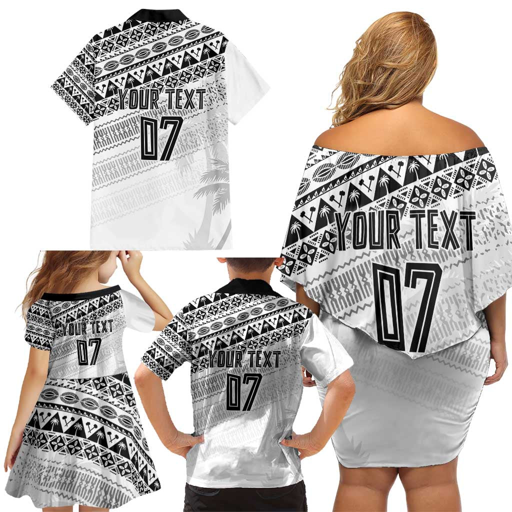 Fiji Rugby Custom Kaiviti Masi Family Matching Off Shoulder Short Dress and Hawaiian Shirt Black LT7 - Polynesian Pride