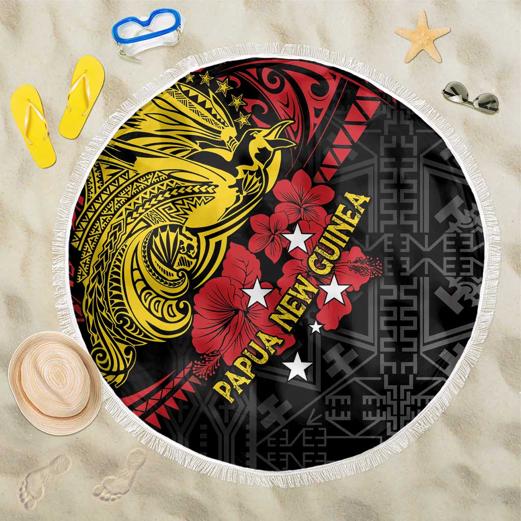 Papua New Guinea 49th Independence Day Beach Blanket Motuan Revareva Bird-of-Paradise LT7 One Size 150cm Black - Polynesian Pride