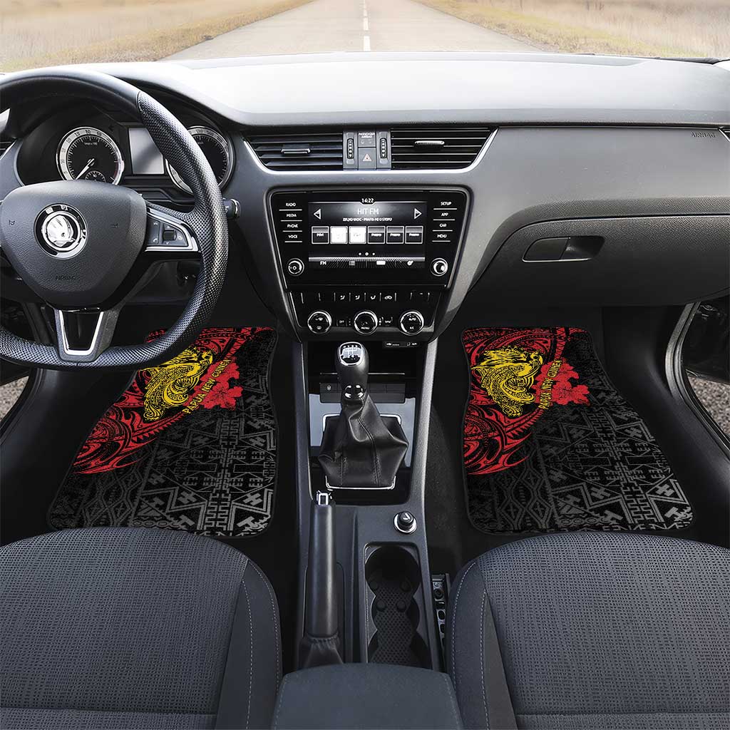 Papua New Guinea 49th Independence Day Car Mats Motuan Revareva Bird-of-Paradise LT7 Set 2pcs - Front Black - Polynesian Pride