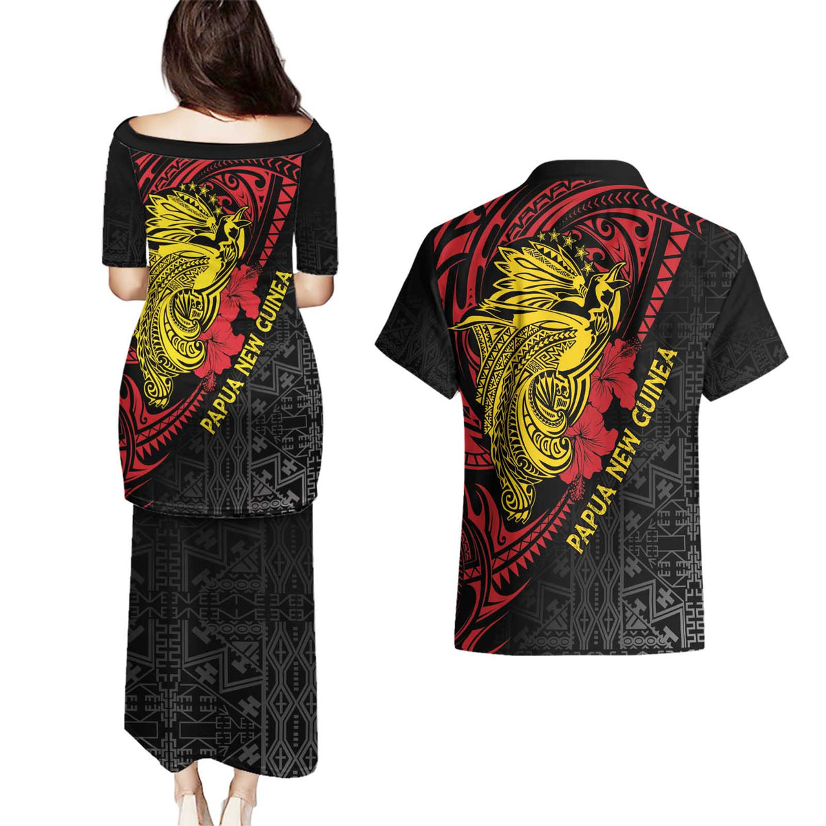 Papua New Guinea 49th Independence Day Couples Matching Puletasi and Hawaiian Shirt Motuan Revareva Bird-of-Paradise LT7 - Polynesian Pride