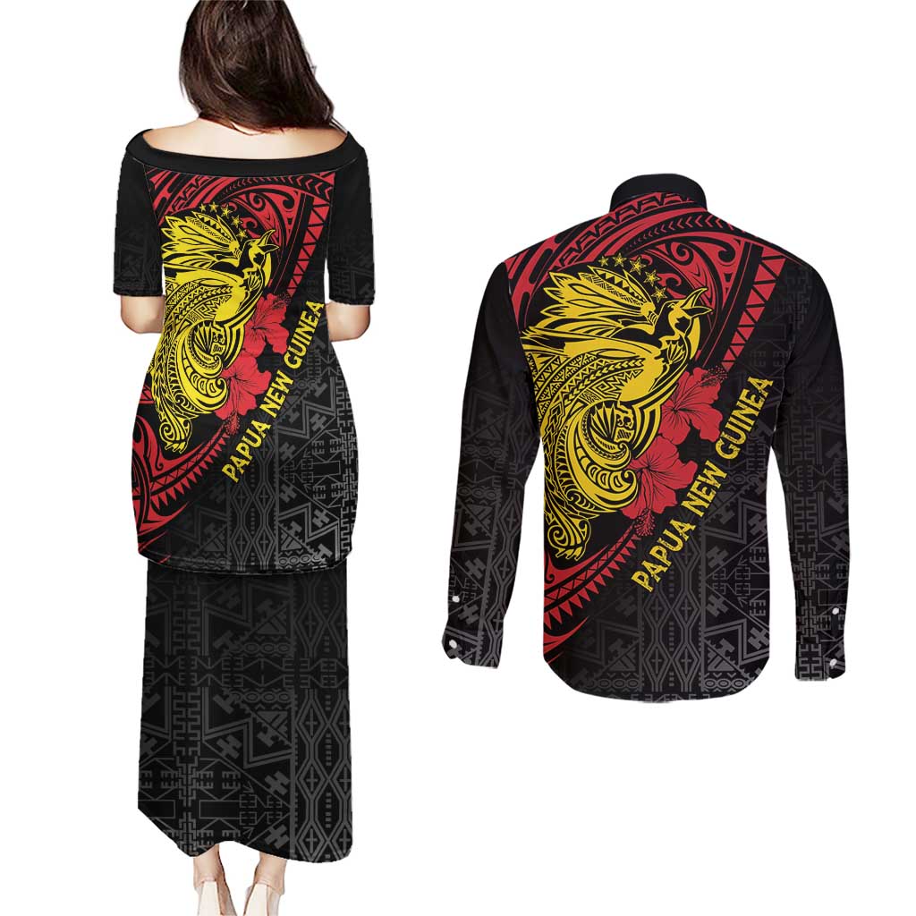 Papua New Guinea 49th Independence Day Couples Matching Puletasi and Long Sleeve Button Shirt Motuan Revareva Bird-of-Paradise LT7 - Polynesian Pride