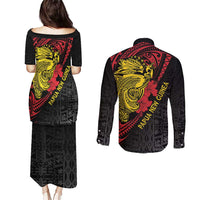 Papua New Guinea 49th Independence Day Couples Matching Puletasi and Long Sleeve Button Shirt Motuan Revareva Bird-of-Paradise LT7 - Polynesian Pride