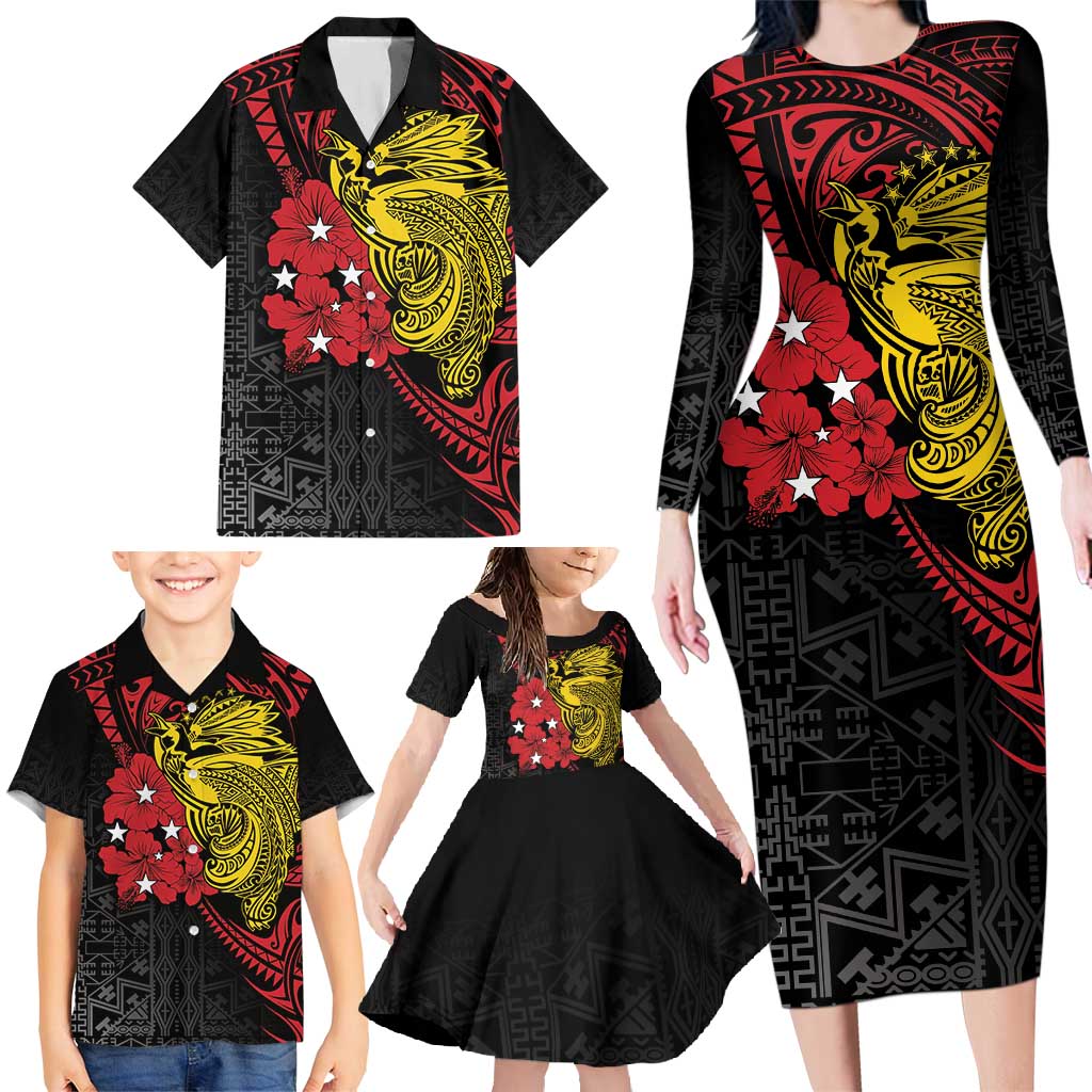 Papua New Guinea 49th Independence Day Family Matching Long Sleeve Bodycon Dress and Hawaiian Shirt Motuan Revareva Bird-of-Paradise LT7 - Polynesian Pride