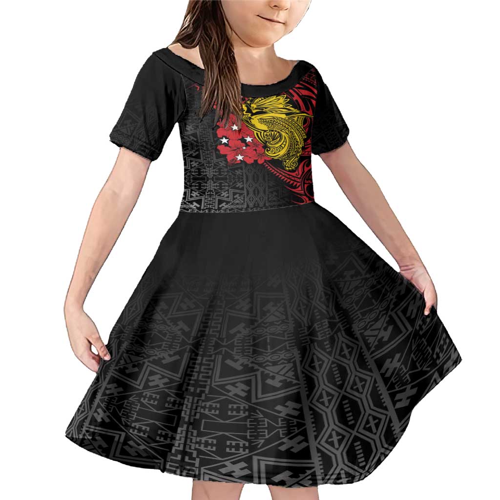 Papua New Guinea 49th Independence Day Family Matching Mermaid Dress and Hawaiian Shirt Motuan Revareva Bird-of-Paradise LT7 Daughter's Dress Black - Polynesian Pride
